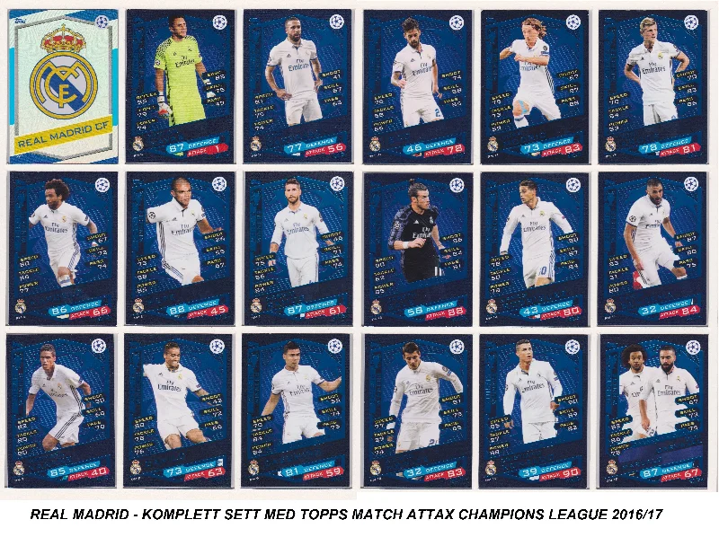 000. REAL MADRID - KOMPLETT SETT MED TOPPS MATCH ATTAX CHAMPIONS LEAGUE 2016/17