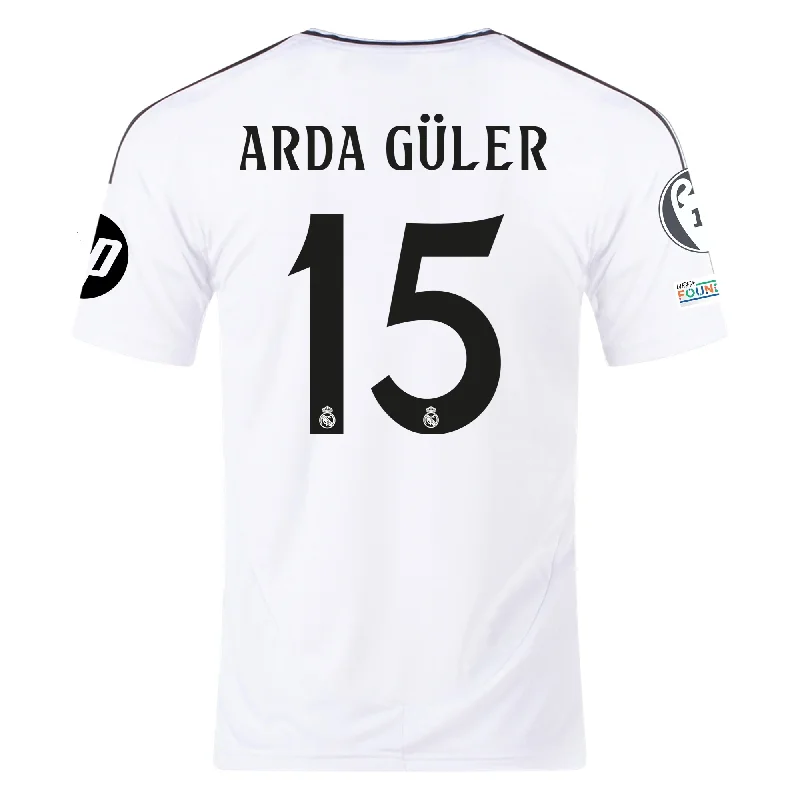 adidas Real Madrid Arda Guler Home Jersey 24/25 w/ Champions League Patches (White/Black)