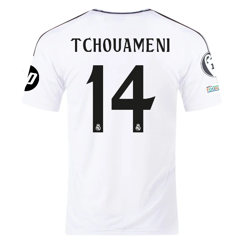 adidas Real Madrid Aurélien Tchouaméni Home Jersey 24/25 w/ Champions League Patches (White/Black)