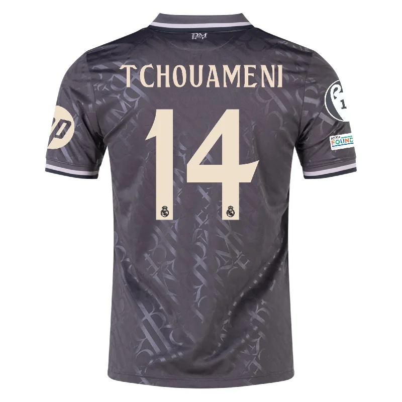 adidas Real Madrid Aurélien Tchouaméni Third Jersey w/ Champions League Patches + HP Sponsor 24/25 (Charcoal)