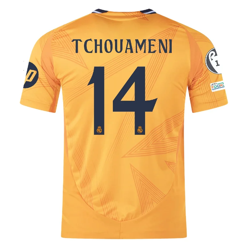 adidas Real Madrid Authentic Aurélien Tchouaméni Away Jersey w/ Champions League Patches 24/25 (Crew Orange)