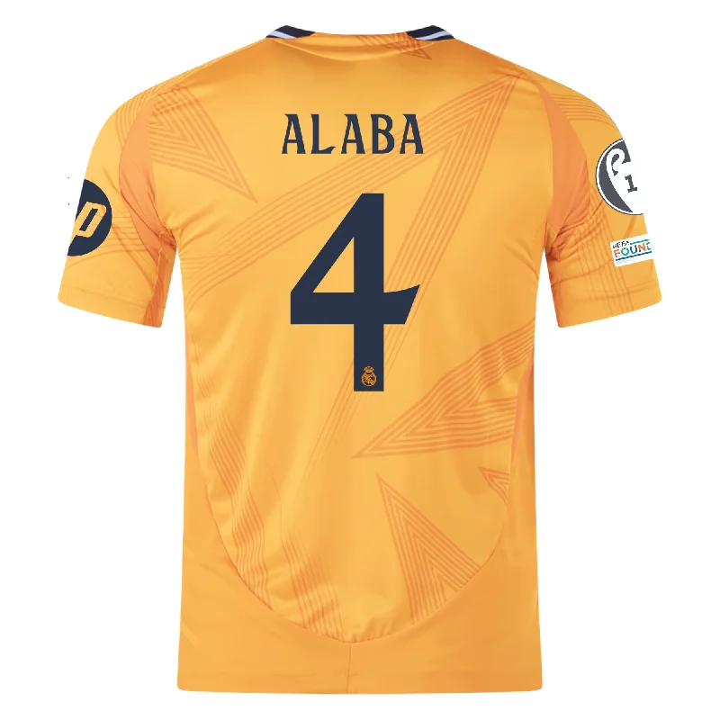 adidas Real Madrid Authentic David Alaba Away Jersey w/ Champions League Patches 24/25 (Crew Orange)