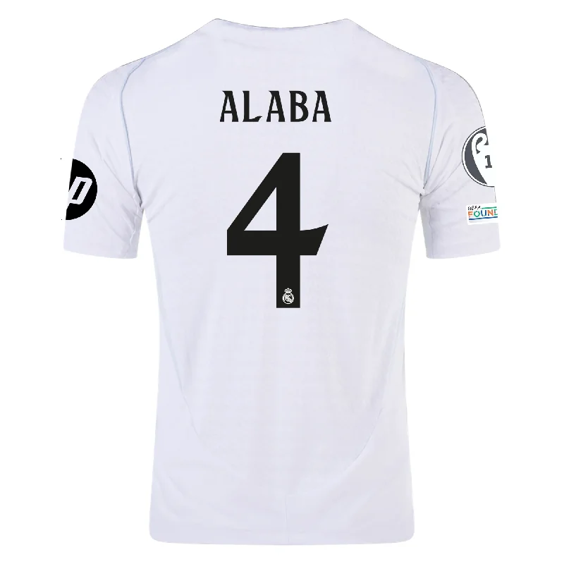 adidas Real Madrid Authentic David Alaba Home Jersey w/ Champions League Patches 24/25 (White/Black)