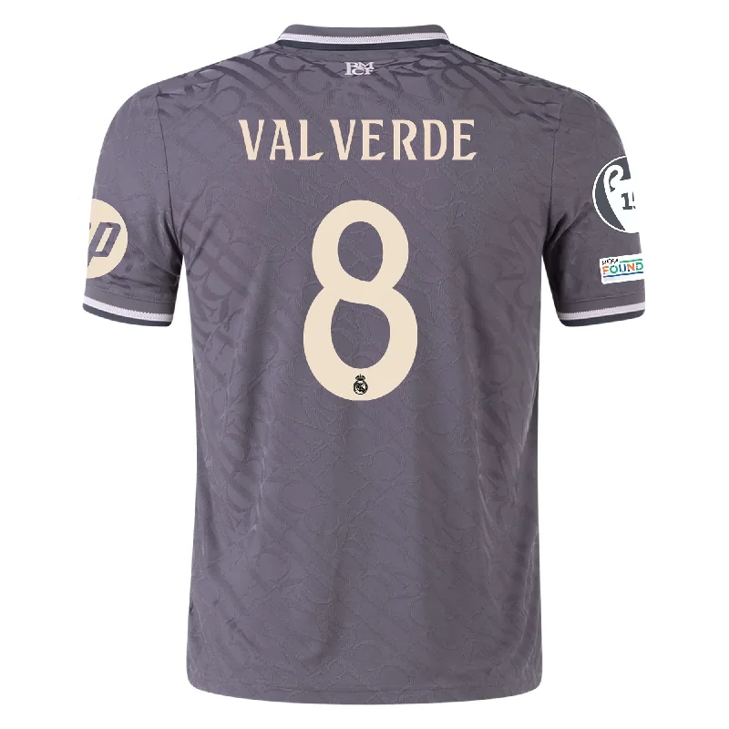 adidas Real Madrid Authentic Federico Valverde Third Jersey w/ Champions League Patches 24/25 (Charcoal)