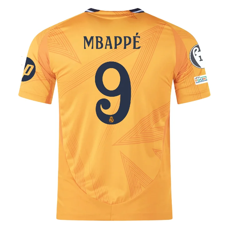 adidas Real Madrid Authentic Kylian Mbappe Away Jersey w/ Champions League Patches 24/25 (Crew Orange)