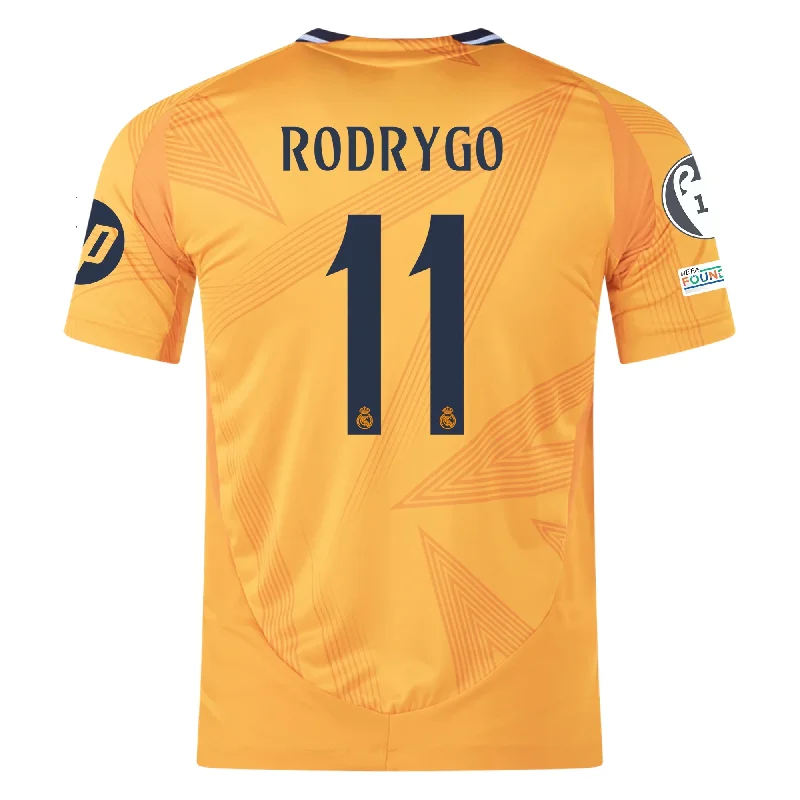 adidas Real Madrid Authentic Rodrygo Away Jersey w/ Champions League Patches 24/25 (Crew Orange)