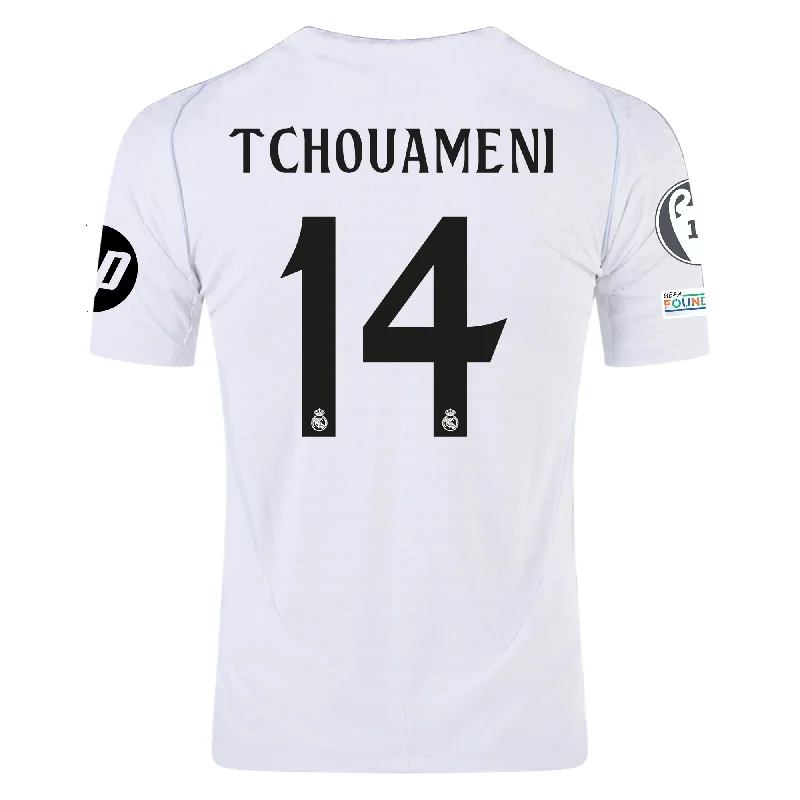 adidas Real Madrid Authentic Tchouameni Home Jersey w/ Champions League Patches 24/25 (White/Black)