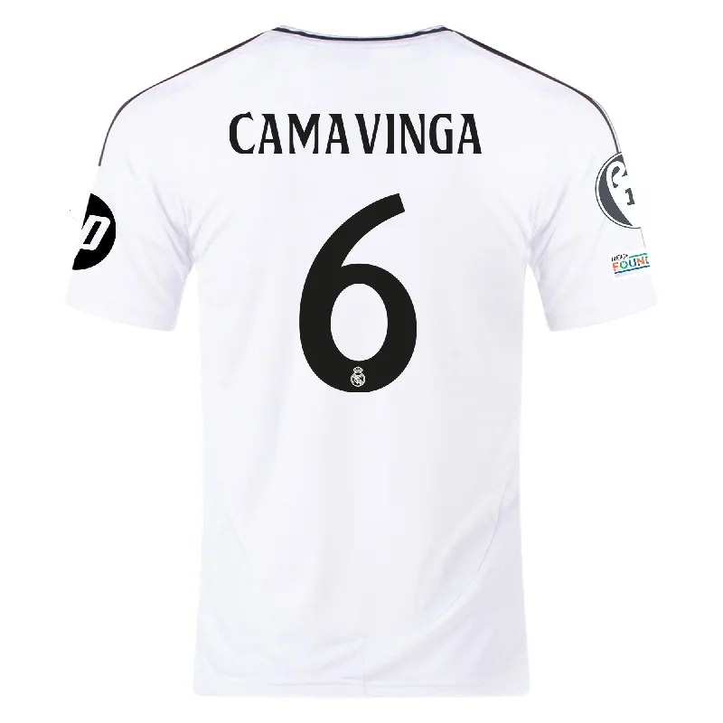 adidas Real Madrid Eduardo Camavinga Home Jersey 24/25 w/ Champions League Patches (White/Black)