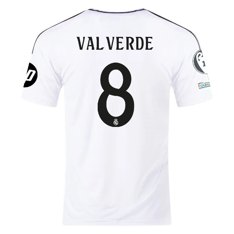 adidas Real Madrid Federico Valverde Home Jersey 24/25 w/ Champions League Patches (White/Black)