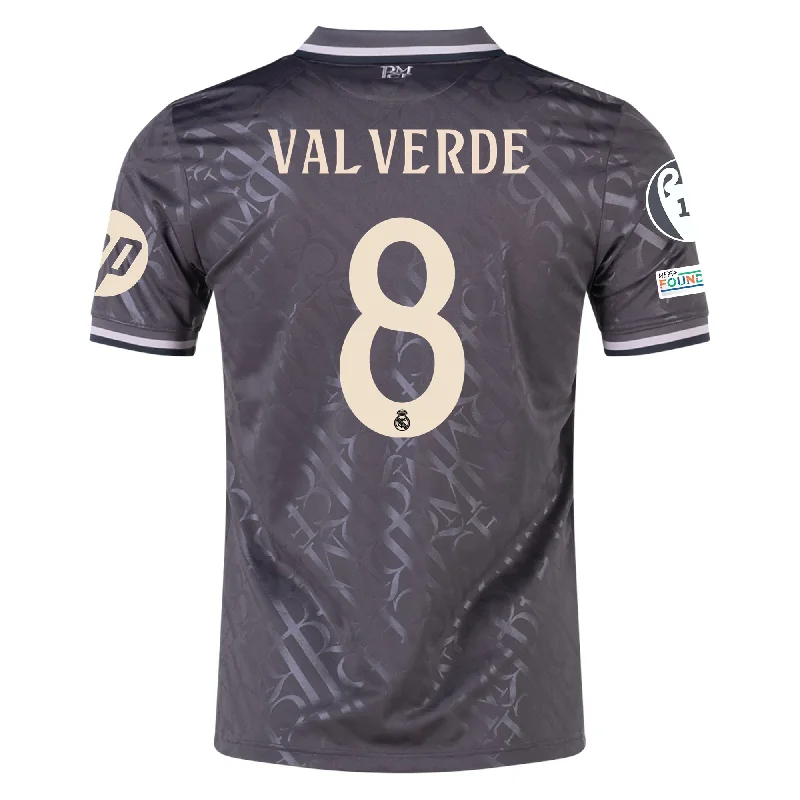 adidas Real Madrid Federico Valverde Third Jersey w/ Champions League Patches + HP Sponsor 24/25 (Charcoal)