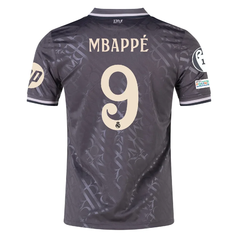 adidas Real Madrid Kylian Mbappe Third Jersey w/ Champions League Patches + HP Sponsor 24/25 (Charcoal)