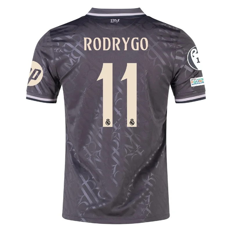 adidas Real Madrid Rodrygo Third Jersey w/ Champions League Patches + HP Sponsor 24/25 (Charcoal)