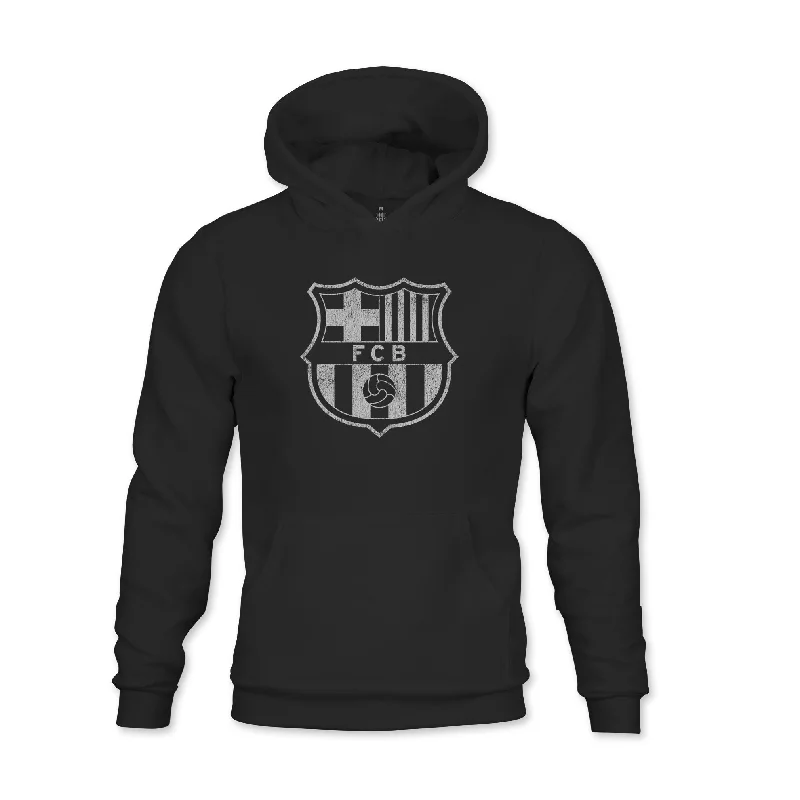 FC Barcelona Mono Badge Youth Fleece Pullover Hoodie - Black