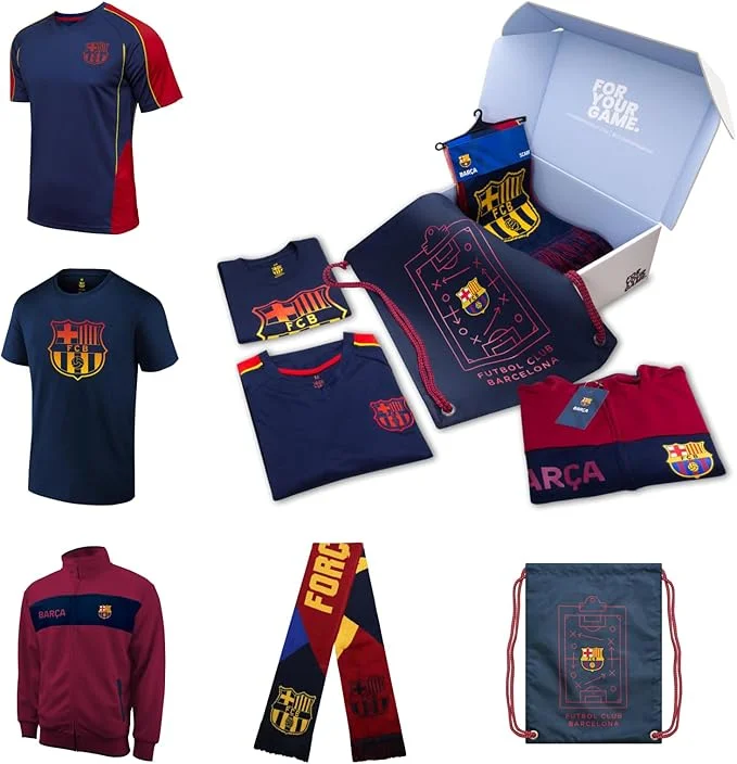 2024 Icon Sports Officially Licensed FC Barcelona Ultimate Fan Pack - Soccer Bag, Scarf, Jacket & Shirts Value Set