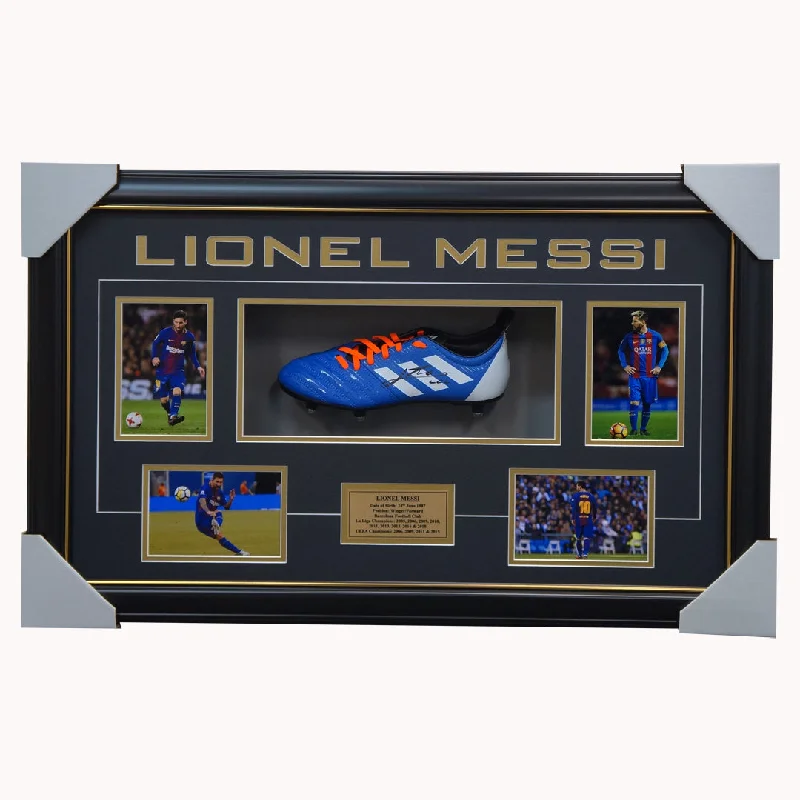 Lionel Messi Signed Barcelona Adidas Boot Box Framed Fifa Ballon D'or - 2883