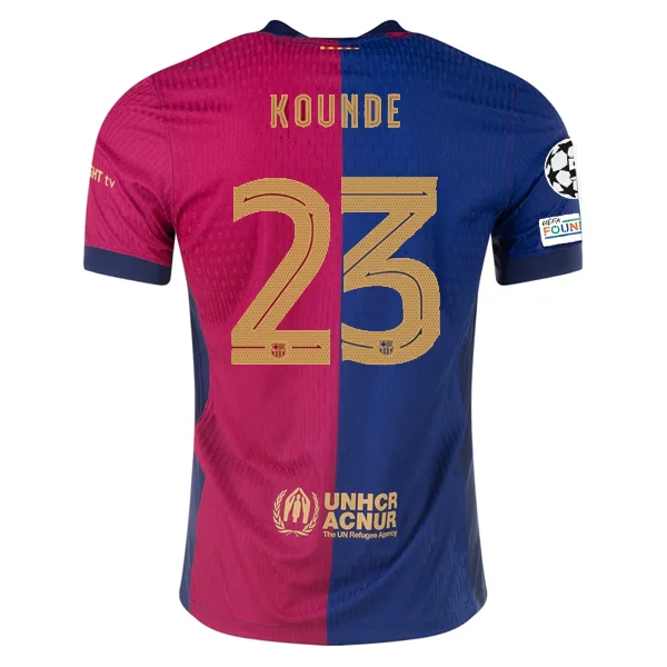 Nike Barcelona Authentic Jules Koundé Home Jersey w/ Champions League Patches 24/25 (Royal/Nobel Red/Club Gold)