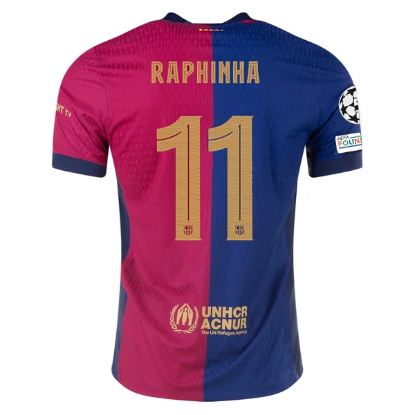 Nike Barcelona Authentic Raphinha Home Jersey w/ Champions League Patches 24/25 (Royal/Nobel Red/Club Gold)