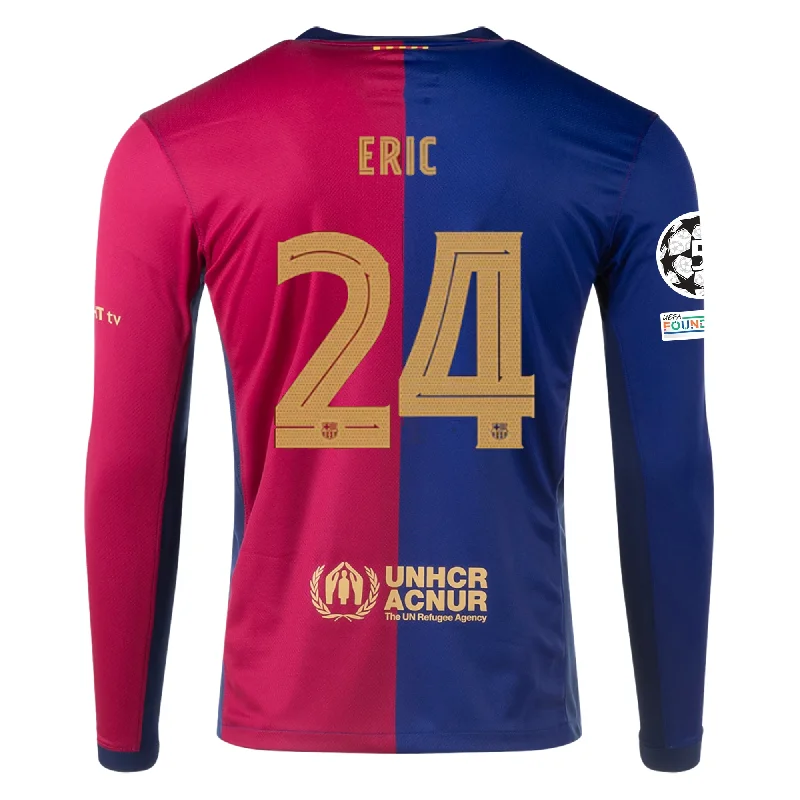 Nike Barcelona Eric Garcia Home Long Sleeve Jersey w/ Champions League Patches 24/25 (Royal/Nobel Red/Club Gold)