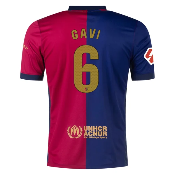 Nike Barcelona Gavi Home Jersey w/ La Liga Patch 24/25 (Deep Royal/Noble Red/Club Gold)