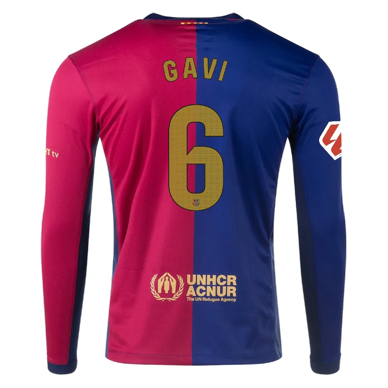 Nike Barcelona Gavi Home Long Sleeve Jersey w/ La Liga Patch 24/25 (Royal/Nobel Red/Club Gold)