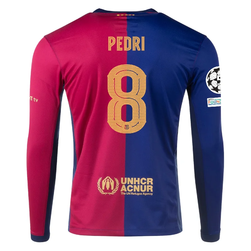 Nike Barcelona Home Pedri Long Sleeve Jersey w/ Champions League Patches 24/25 (Royal/Nobel Red/Club Gold)