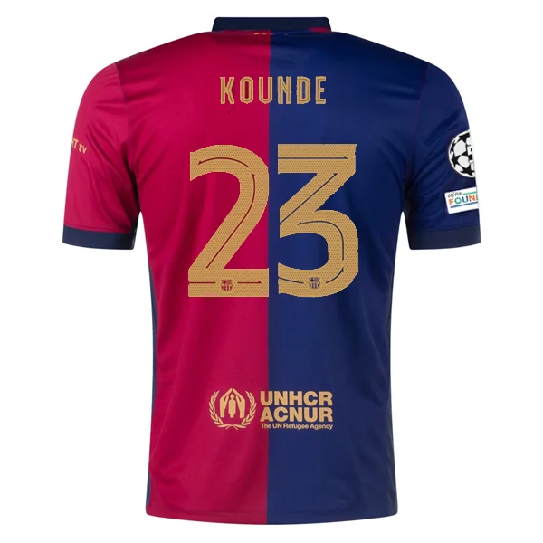 Nike Barcelona Jules Kounde Home Jersey w/ Champions League Patches 24/25 (Deep Royal/Noble Red/Club Gold)