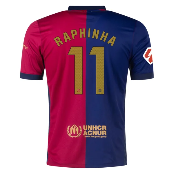 Nike Barcelona Raphinha Home Jersey w/ La Liga Patch 24/25 (Deep Royal/Noble Red/Club Gold)