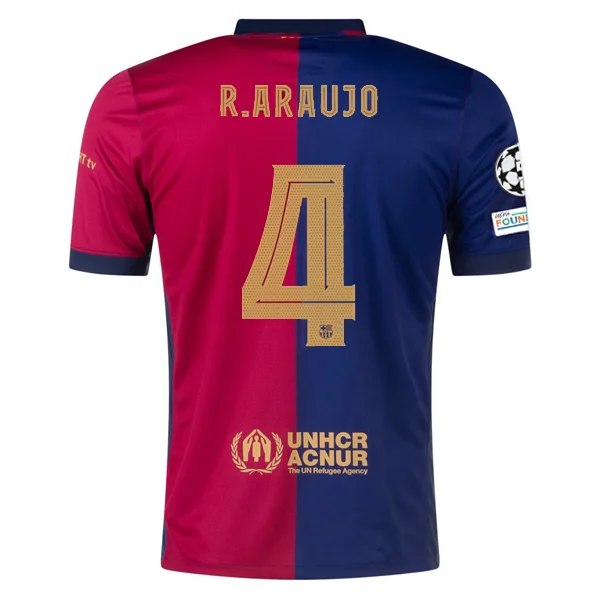 Nike Barcelona Ronald Araujo Home Jersey w/ Champions League Patches 24/25 (Deep Royal/Noble Red/Club Gold)