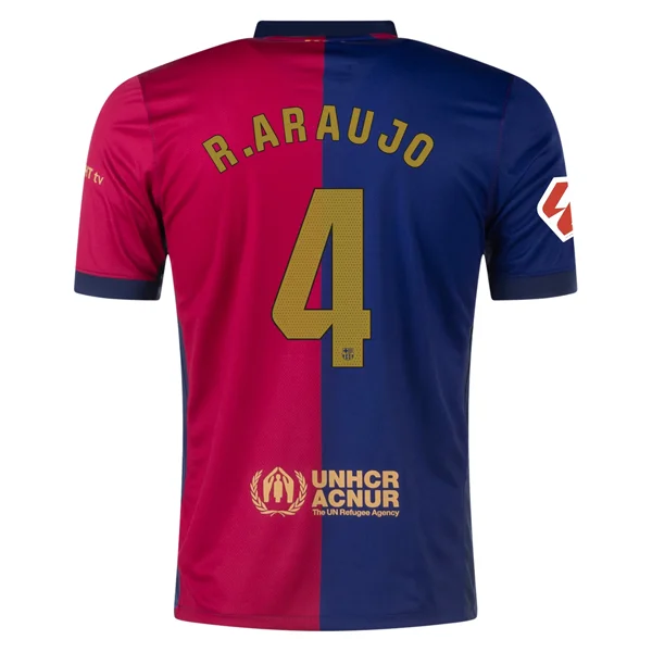 Nike Barcelona Ronald Araujo Home Jersey w/ La Liga Patch 24/25 (Deep Royal/Noble Red/Club Gold)