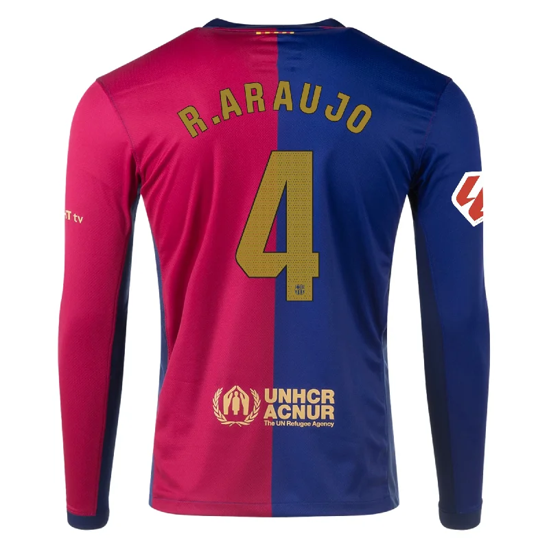 Nike Barcelona Ronald Araujo Home Long Sleeve Jersey w/ La Liga Patch 24/25 (Royal/Nobel Red/Club Gold)