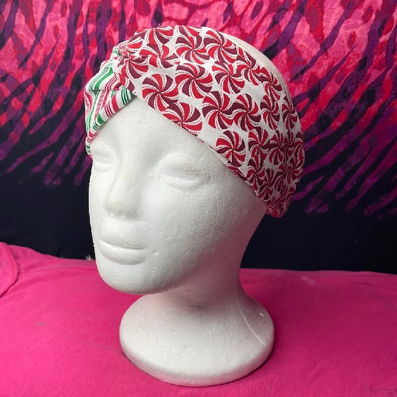 Candy Cane & Peppermint Turban Twist Headband with Elastic.