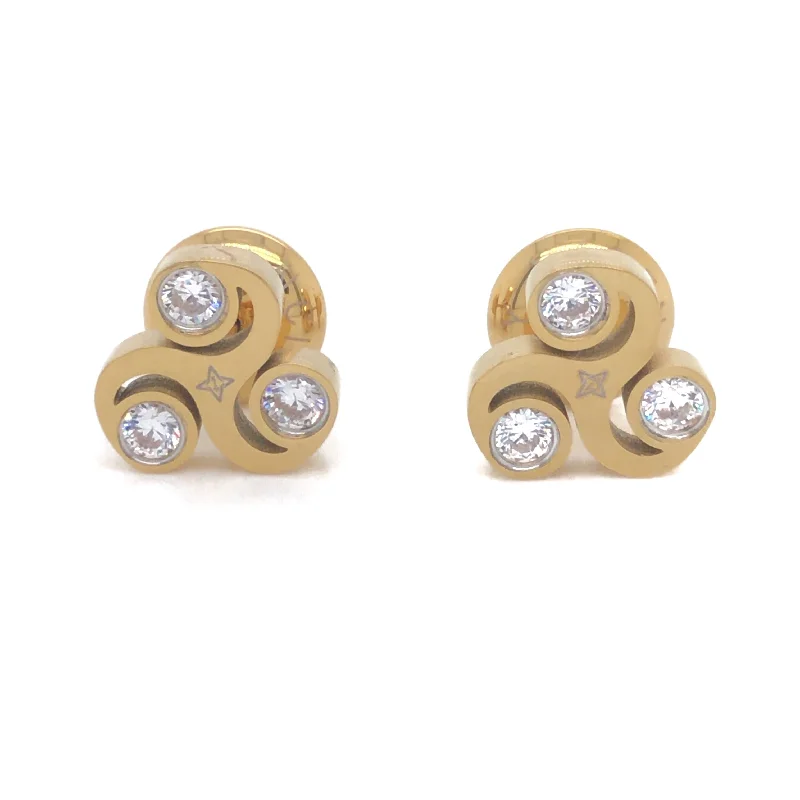 Gratitude Stud Stud Earrings Gold Tone White CZ Stones