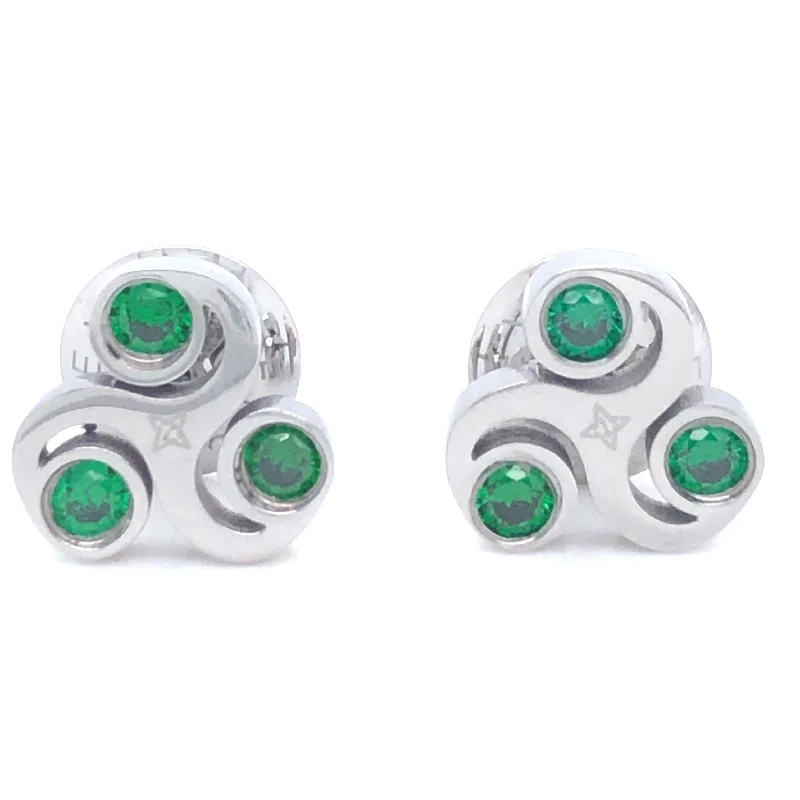 Gratitude Studs Earrings Silver Tone Green Stones