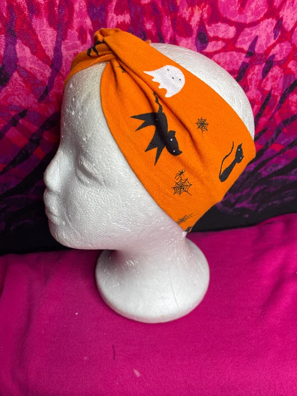 Halloween Ghost & Bats Turban Twist Headband