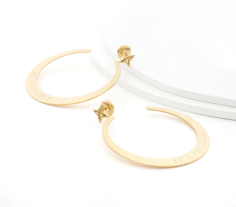 It's Possible 3" Large Hoop Earrings Gold Tone