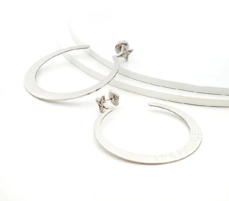 It's Possible 3" Large Hoop Earrings Silver Tone