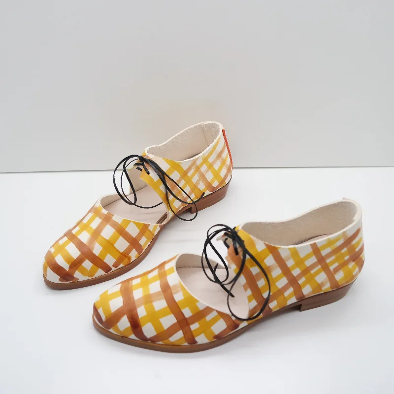 BBF24 SALE. SIZE 38. THE MARY. DOUBLE GINGHAM. TT TOAST AND TUMERIC