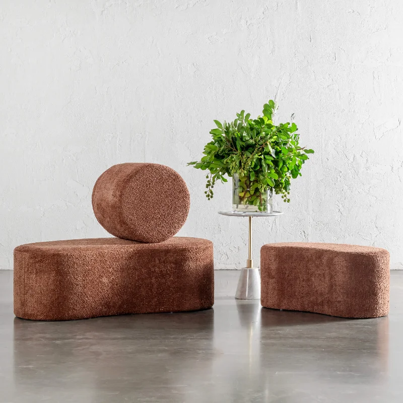 SEVILLA ORGANIC OTTOMAN BUNDLE X3  |  ROUND OTTOMAN + 2 X BEAN BENCHES  |  CARMEN RUST BOUCLE