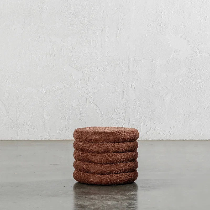 SEVILLA RIBBED STORAGE OTTOMAN  |  CARMEN RUST BOUCLE