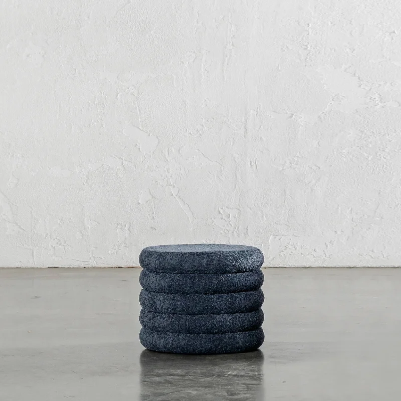 SEVILLA RIBBED STORAGE OTTOMAN  |  REEF NAVY BOUCLE