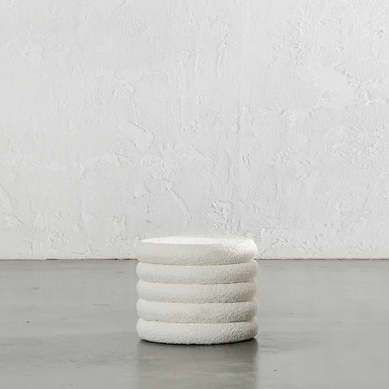 SEVILLA RIBBED STORAGE OTTOMAN  |  TERRACE WHITE BOUCLE