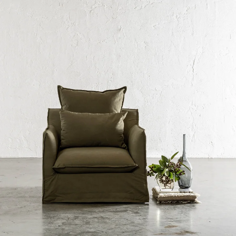 SEVILLA SLIP COVER ARMCHAIR   |  BRACKEN GREEN