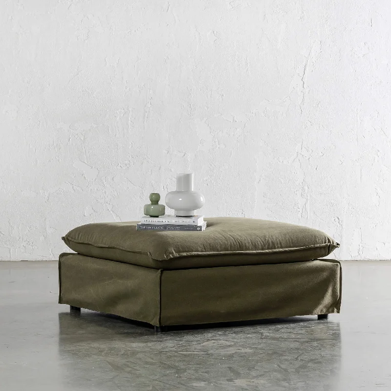 SEVILLA SLIP COVER SQUARE OTTOMAN   |  BRACKEN GREEN