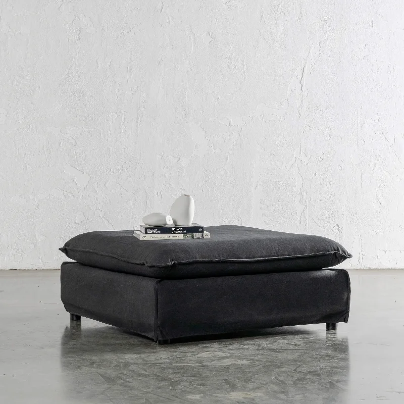 SEVILLA SLIP COVER SQUARE OTTOMAN   |  CARBON ASH MARLE