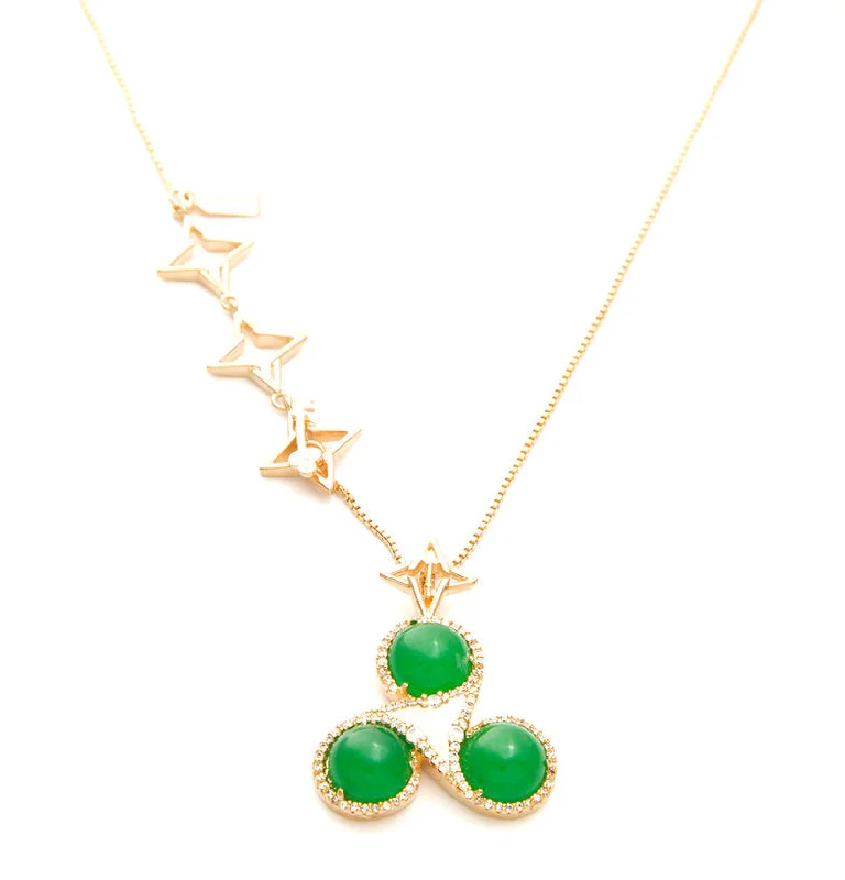 VALENCIA KEY Synergy Necklace Malaysian Jade Stone, Gold Tone