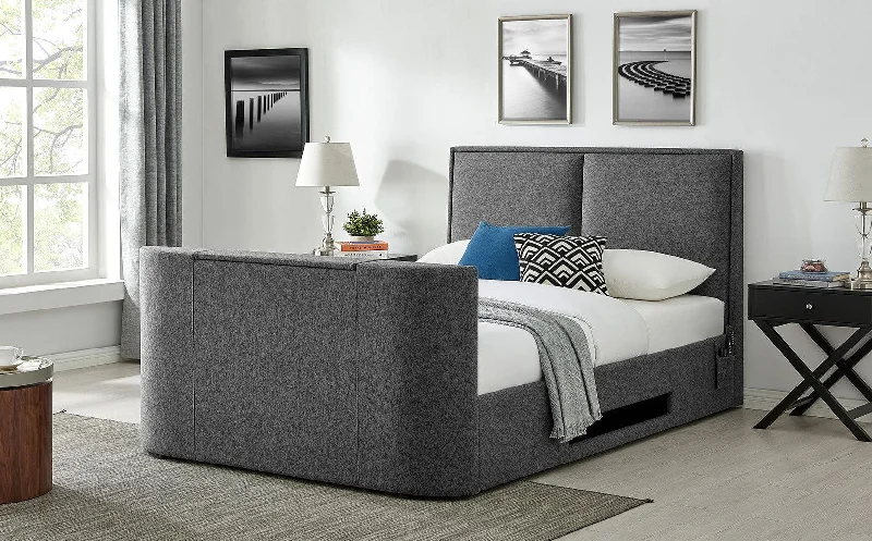 Valencia TV Bed in Grey Fabric with 32" Smart TV Built In